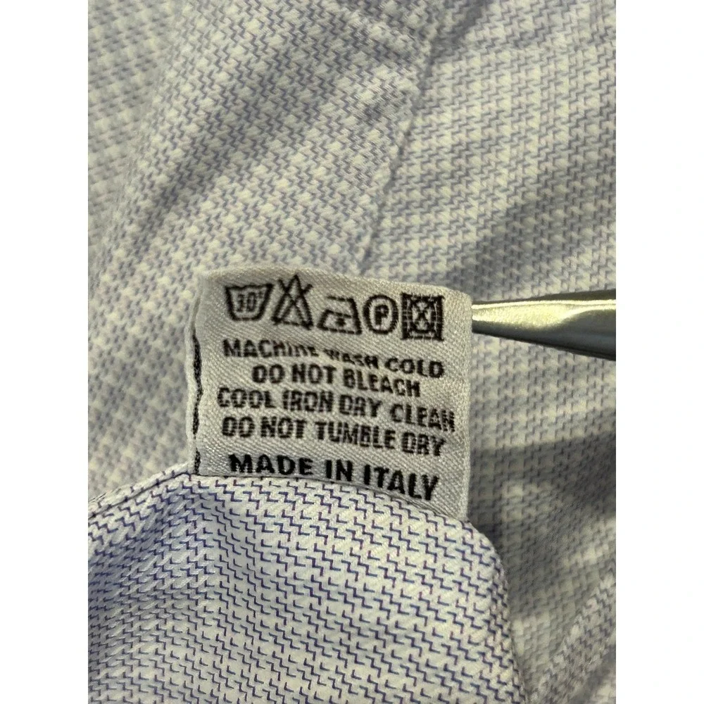 Canali Mens Dress Shirt 16 41 Blue Micro Check Long Sleeve Cotton Italy Preppy